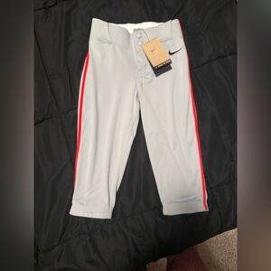 Nike Baseball Pants - Grey with Red Stripe - Knicker length - youth XS - NWT